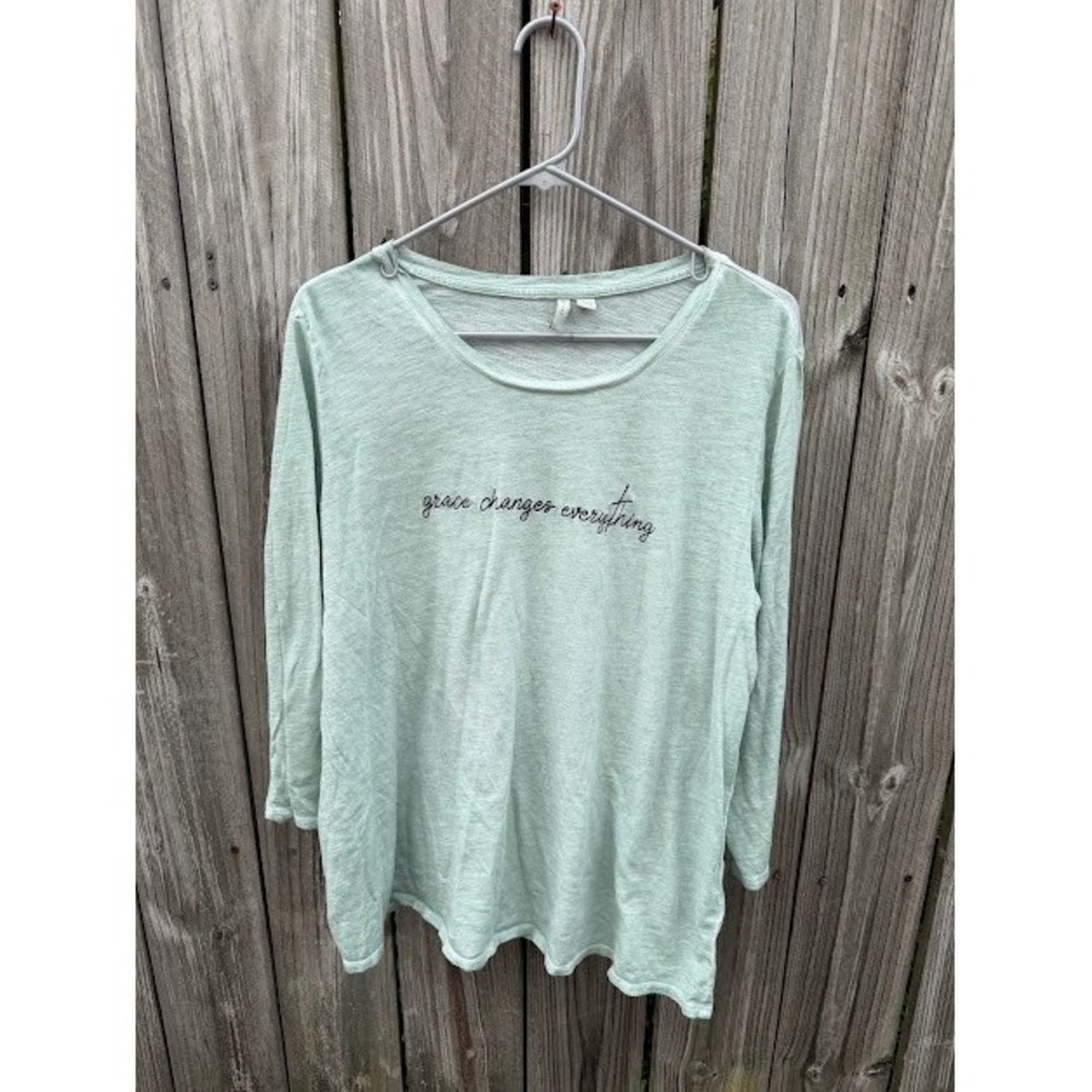 Faith Christian Est. 1946 Long Sleeve Top 18/20W Green Grace Changes Everything